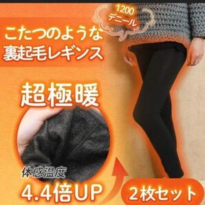 2枚セット 裏起毛 極暖 レギンス トレンカ パンツ 黒