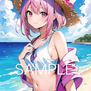 A4アートポスター④*ビーチガール*ラミネート加工*オリジナル