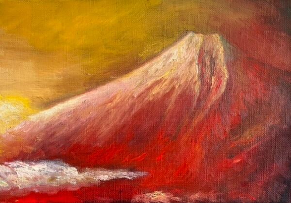 ☆ HaRu 富士山 赤富士1点物 真作 原画 絵画 油絵 ♪ SM