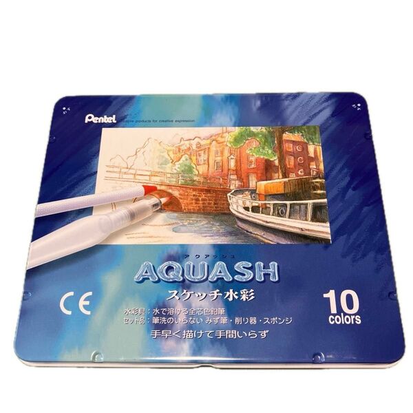 ぺんてる アクアッシュ スケッチ水彩 色鉛筆 スタンダード 10色