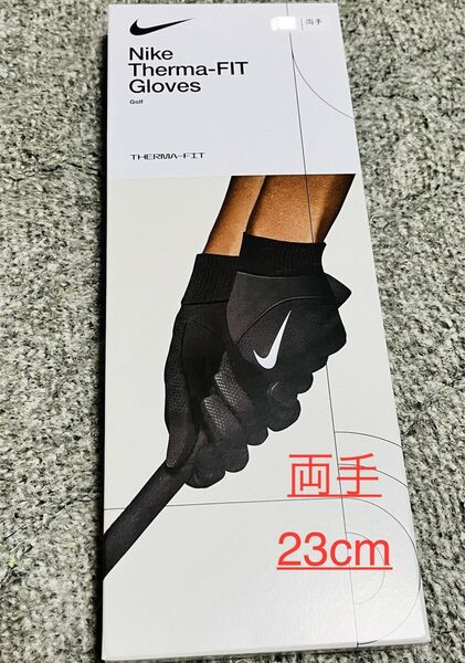 新品 ナイキ ゴルフ グローブ 両手 23cm 黒 NIKE 防寒 ゴルフグローブ M サーマフィット タッチスクリーン対応