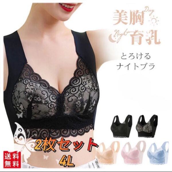 ナイトブラ ブラジャー ノンワイヤー 30代、40代 50代 シームレス レース 脇肉 育乳 4L 3XL