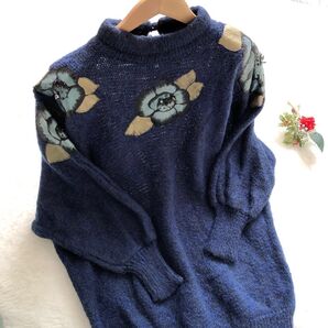 【andriano by i. fatigati】ハイネック ニット(L)ドルマン袖 ネイビー vintage/ID:605-D