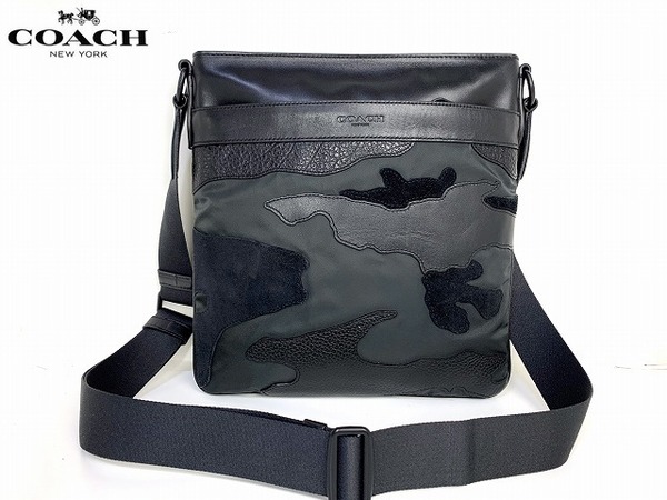 美品★送料無料★レアモデル コーチ メンズ COACH チャールズ ミックス マテリアルズ カモフラージュ ショルダーバッグ 斜め掛け