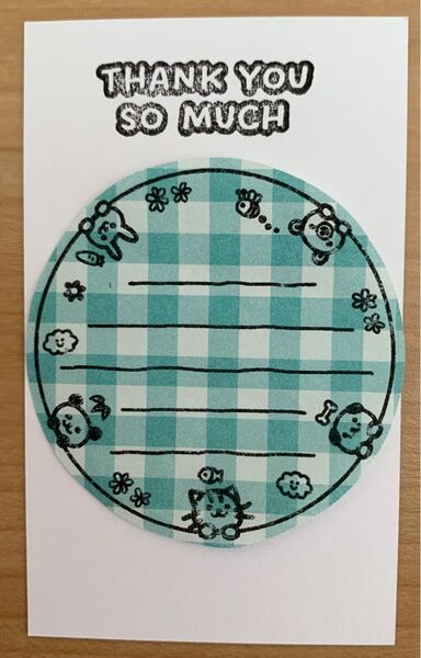 サンキューカード ホワイト紙30枚 くま うさぎ パンダ いぬ ねこ 動物 メッセージカード 手書き代筆 手書き チェック柄