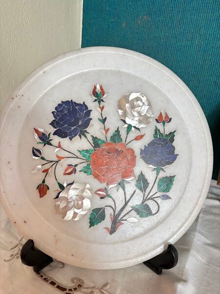 飾皿 大理石 飾り皿 インド工芸品 大理石象嵌細工 花柄 アクセサリー入れ
