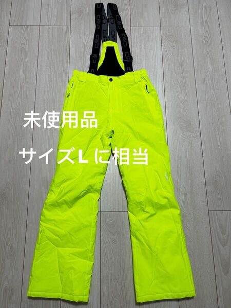 未使用 蛍光イエロー サスペンダー付きスキーウェア スノボーズボン サイズL相当