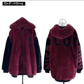 超ふわもこ2WAY OFF-SHOULDER TWO-TONE OUTER【WINE RED】NieR