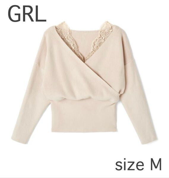 GRL グレイル レースドッキングカシュクールニットトップス Mサイズ 長袖 ニット アイボリー