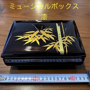 竹模様の黒漆器貴重品箱