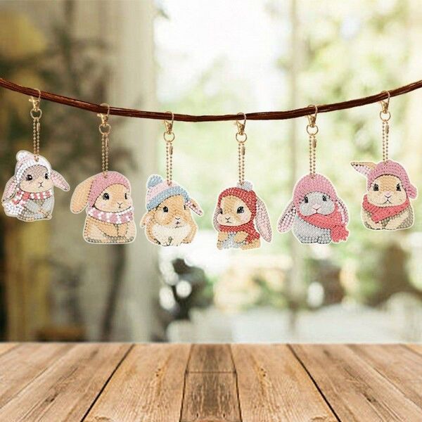 ウサギ ダイヤモンドアート キット 6個セット クリスマス ハンドメイド DIY モザイクアート 手作り リース 壁飾り