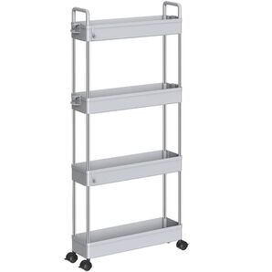 取っ手付き プラスチック グレイ キッチンワゴン キッチン 隙間収納 収納カート 移動式 狭い場所用 グレイ 洗濯室 バスルーム