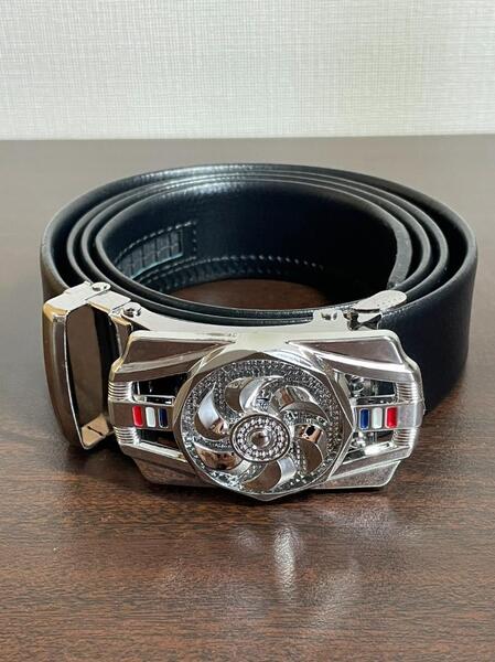 ベルト ロゴ 新品 ブラック バックルメンズ レザー 限定 ビジネス 穴