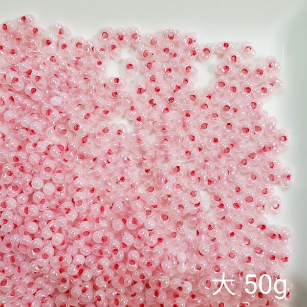 チェコビーズ ファルファーレ 大 約3.2x6.5mm 50g ピンクライン アラバスター