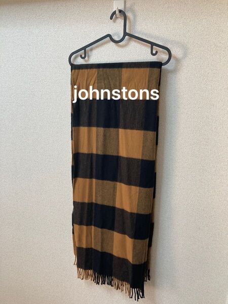 美品 johnstons ジョンストーンズ ストール チェック シンプル ウール カシミア