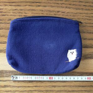 ちりめん屋 ふくろう 刺繍 ポーチ ネイビー 紺色 和風 レーヨン 綿 ポリエステル