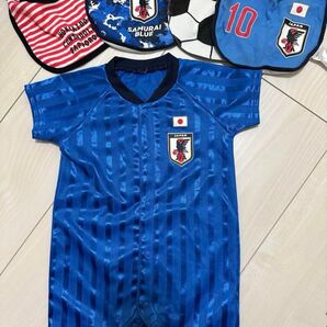 サッカー日本代表ロンパース(80cm)&サッカースタイ4点セット