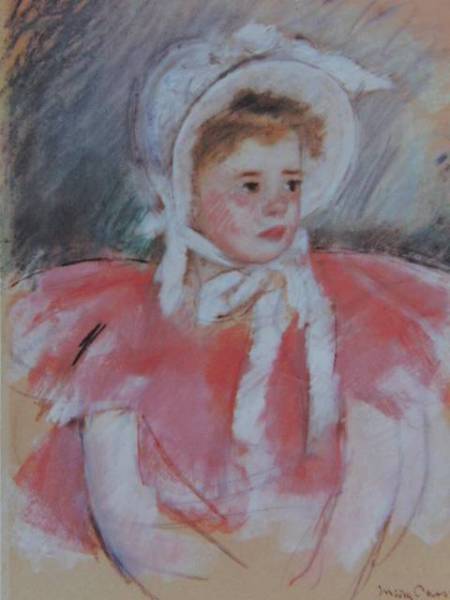 玛丽·卡萨特, 西米娜戴着白色帽子, 双手紧握地坐着, 海外版, 极其罕见, 全部内容, 包含新框架, 已含邮费, 亚法, 绘画, 油画, 肖像
