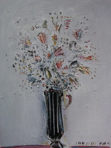Art hand Auction أونو شويتشي, [زهور على خلفية بيضاء], من مجموعة نادرة من فن التأطير, إطار جديد متضمن, في حالة جيدة, وشملت البريدية, تلوين, طلاء زيتي, باق على قيد الحياة