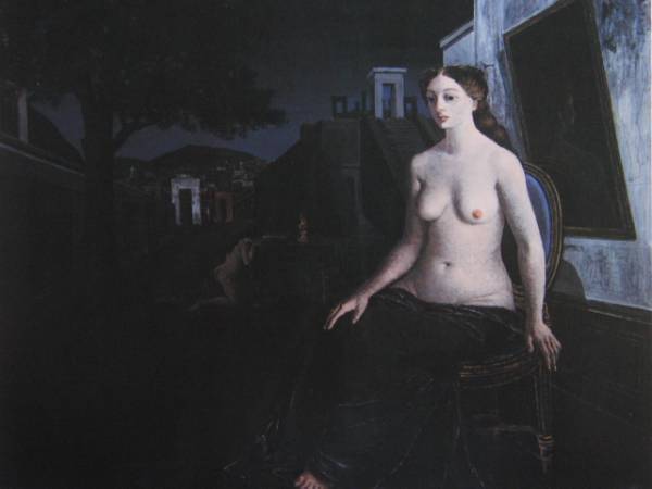 Pablo Delvaux, La llamada de la noche, De un libro de arte súper raro., Figura recién enmarcada, iafa, cuadro, pintura al óleo, retrato