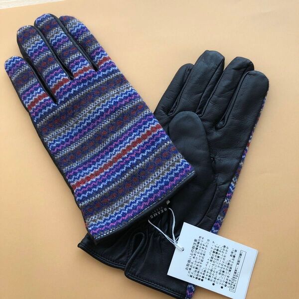 【新品】BEAMS HEART 手袋 羊革 ニット 高品質 お洒落 幾何学模様