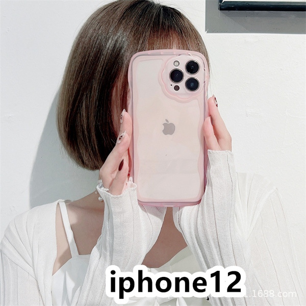 iphone12ケース カーバー TPU 可愛い 透明 波型花 お洒落 軽量 ケース 耐衝撃高品質ピンク106
