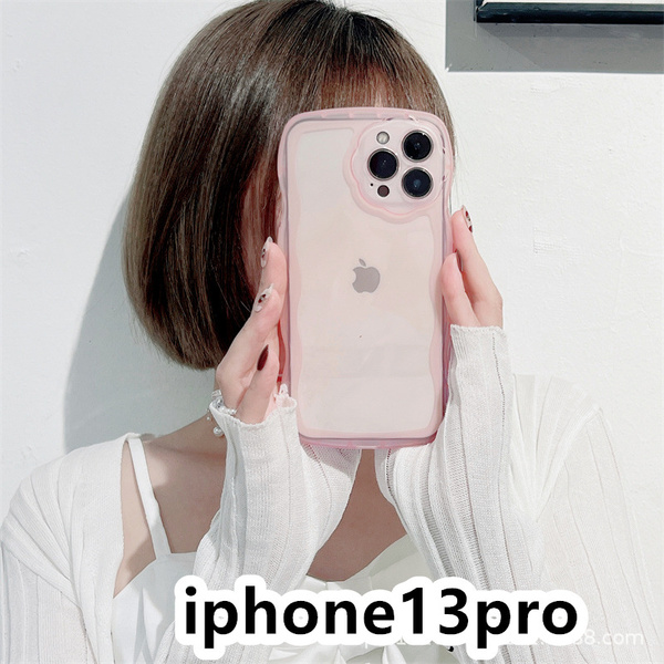 iphone13proケース カーバー TPU 可愛い 透明 波型花 お洒落 軽量 ケース 耐衝撃高品質ピンク110