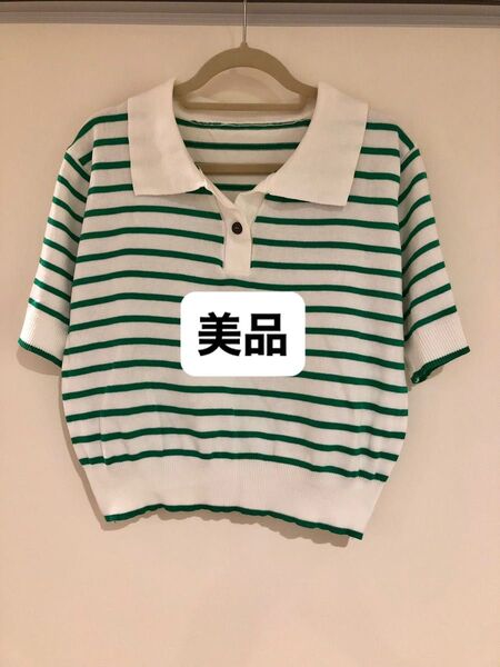 ポロシャツ 緑ボーダー ミニ丈