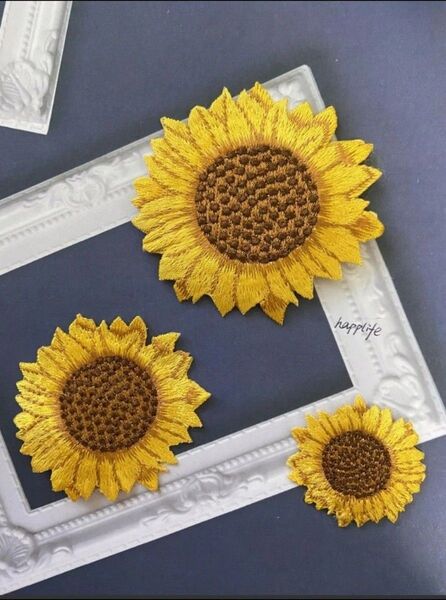 3枚入り。ひまわり刺繍アイロンワッペンまとめ