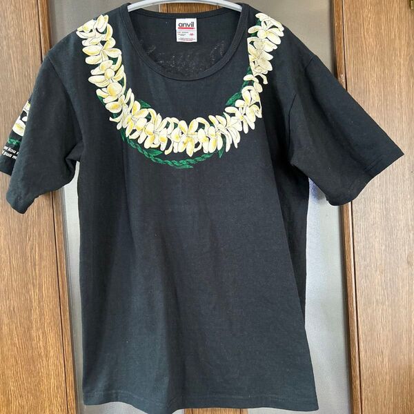 ハワイ◆Mサイズ【プルメリア レイ風プリント コットン100% 綿 半袖Tシャツ】バスト幅47cm