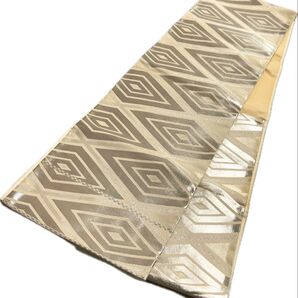 ZZ0724 袋帯 六通 シルバー 418㎝ 着物帯 菱文様 送料無料