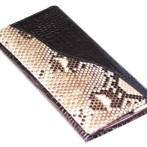 【ブラックフライデータイムセール】【送料込み】【限定】【新品】【税込み】本パイソン☆牛革クロコ型押し☆日本製☆ロングウォレットPU