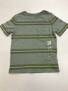 ■ＧＡＰ■新品■130■ギャップ■カーキ■黒・緑・白・黄色のボーダーライン■Ｔシャツ■ＵＳＡらしいデザイン■胸ポケット■1-1