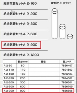 ・ノーリツ　7856806　給排気管セット A-2-900 給湯器部材　在庫品 　a