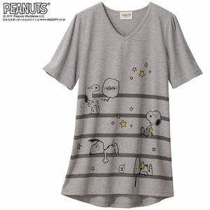* domestic . distribution * new goods tag pretty Snoopy Woodstock tunic oversize L bust 99cm long V neck T-shirt gray 
