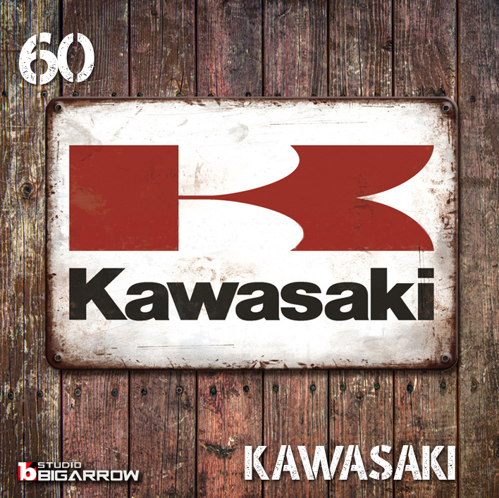 ビンテージ木製看板 KAWASAKI MOTOR検）アドバタイジング
