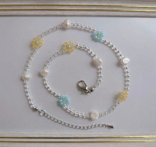 【ハンドメイド】 淡水パールとお花のネックレス No.1