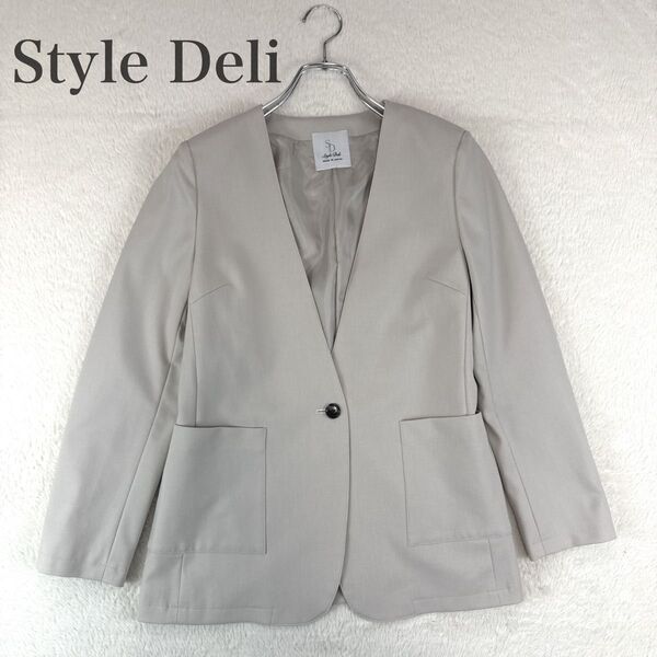 Style Deli ノーカラージャケットグレージュ オフィス カジュアルセレモニー 日本製 Mサイズ卒業式 入学式