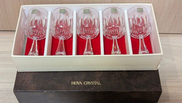 未使用 希少 HOYA CRYSTAL ワイングラス 5客セット 食前酒 クリスタル グラス クリスタルガラス アンティーク 骨董