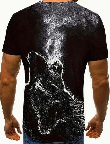 送料無料!Tシャツ【狼の雄叫び・黒生地】欧米L(日本LLサイズ)シャツメンズレディース・おしゃれ・おもしろ