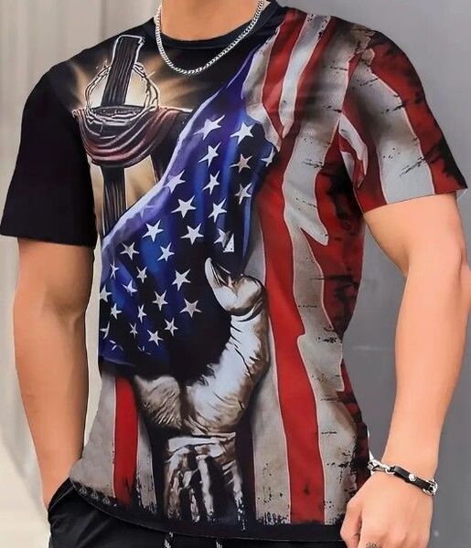 送料無料!Tシャツ【十字架とアメリカ国旗】欧米L(日本LLサイズ相当)tシャツ・シャツメンズレディース・おしゃれ・おもしろ