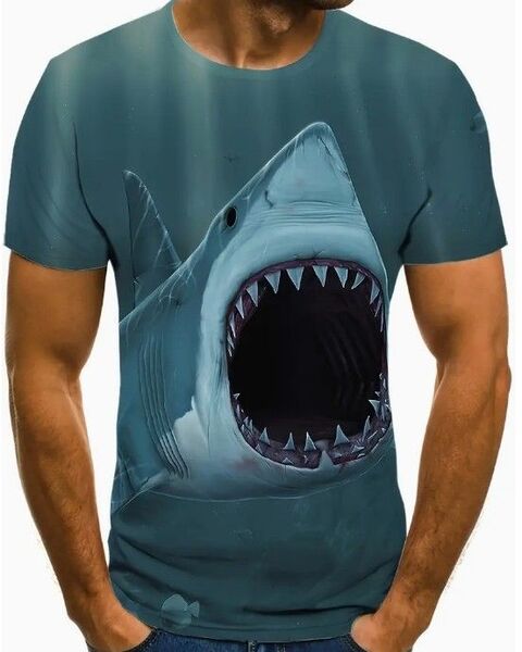 送料無料!Tシャツ【口を開けたジョーズサメ】欧米L(日本LLサイズ相当)シャツメンズレディース・おしゃれ