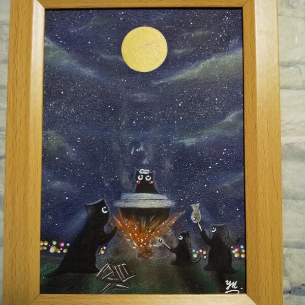 【匿名配送】絵画 「釜風呂」 2Lサイズ額つき。