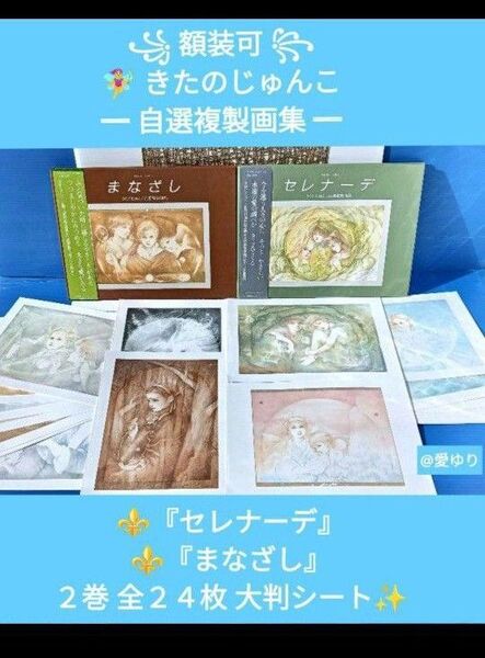 【額装可】きたのじゅんこ自選複製画集『セレナーデ』『まなざし』各12,全24枚大判シート★水彩画★色鉛筆★ジクレ★誕生日★お見舞い