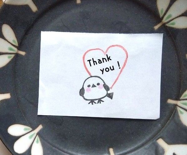 シマエナガ ハート メッセージ Thankyou for you スタンプ 消しゴムはんこ ハンドメイド 再販