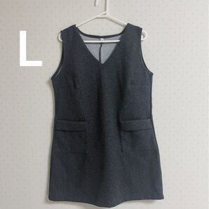 未使用 Lサイズ ダークグレー ノースリーブ ミニワンピース