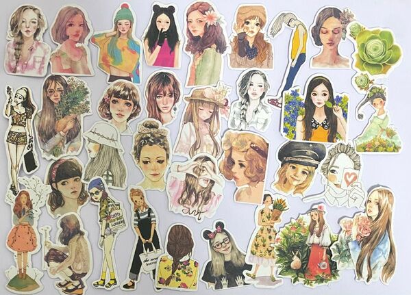 33枚★フレークシール ステッカー 女の子 ガール 少女 人物 海外