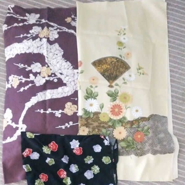 3枚 風呂敷 布地 手芸 和風 花柄 扇子 昭和レトロ