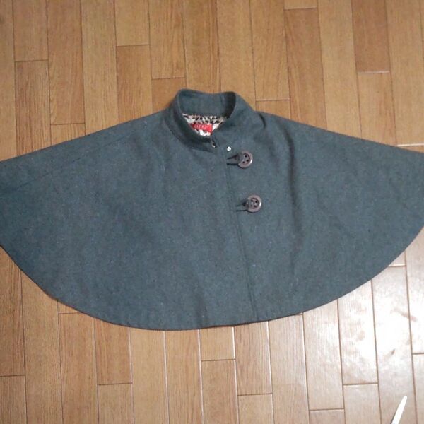 グレー マント型 ポンチョ ウール混mサイズ