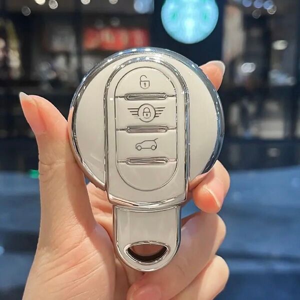 MINI用スマートキーカバー ホワイト×シルバー キーケース TPU素材 360°全面保護 ミニクーパー F60 F56 他 s